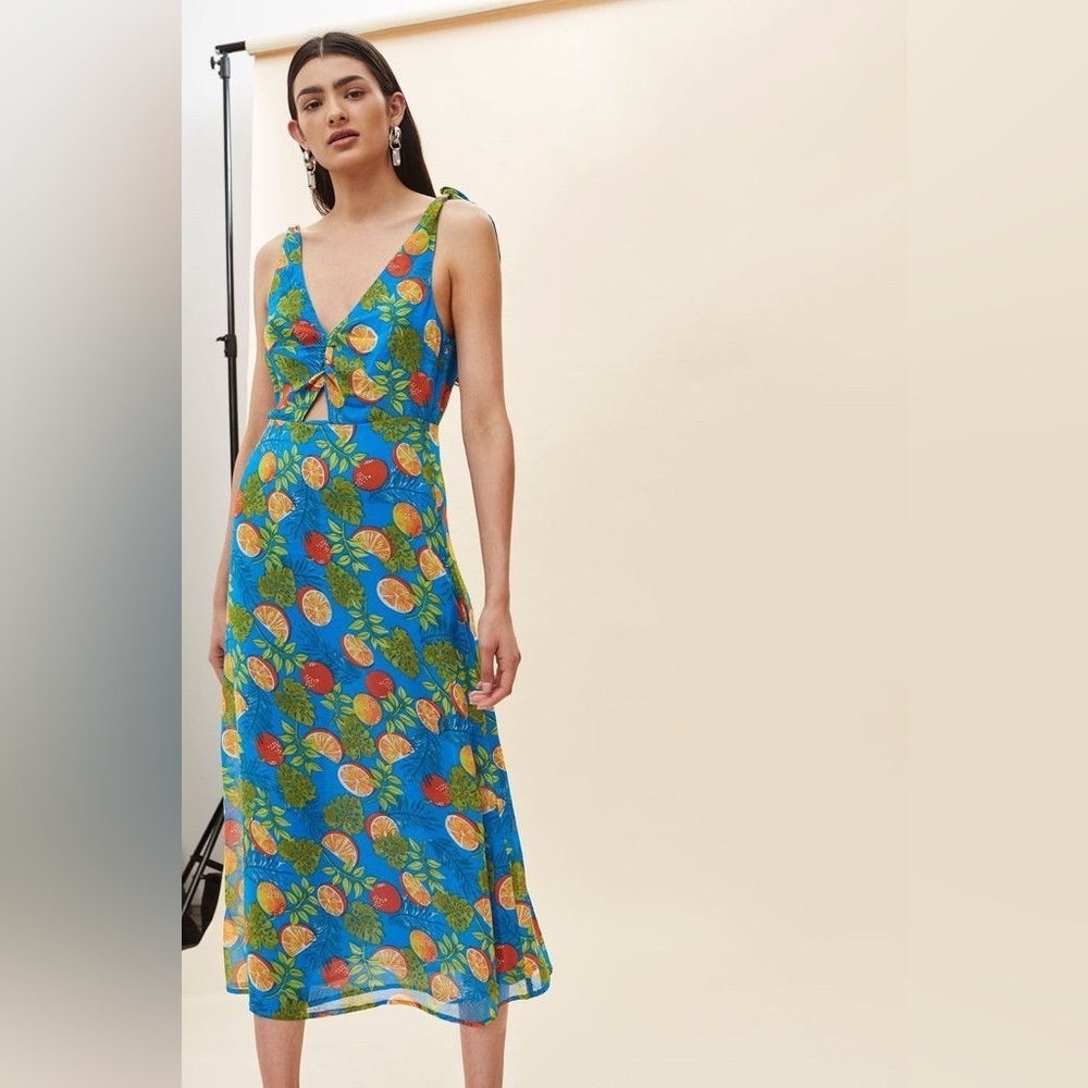 Topshop Citrus Cut-Out Shoulder Tie Midi Dress